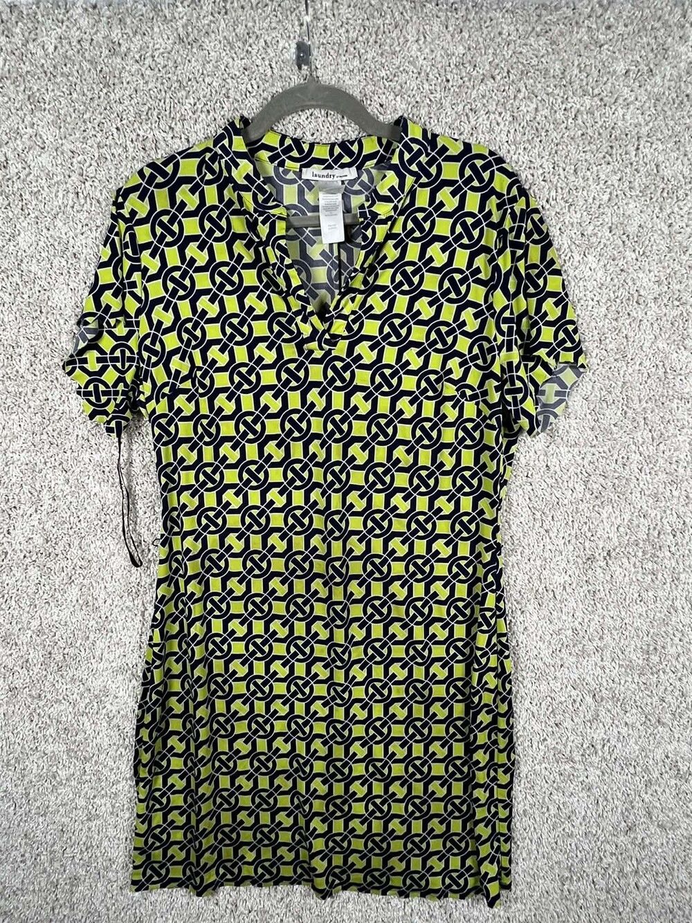 Women’s Geometric Print Shift Dress Short Sleeve Casual Tunic Knee Length